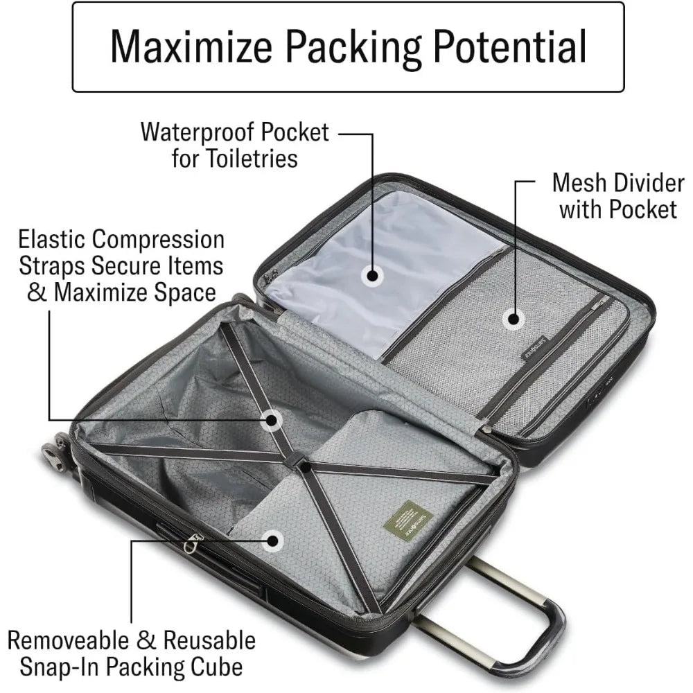 Lightweight Impact-Resistant Hardshell Luggage 24-Inch Medium, 360° Spinner Wheels, Aero Trac System, Durable Travel Suitcase