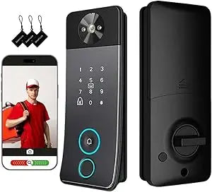 Smart Door Lock with Camera, Doorbell & Video Intercom – Keyless Entry Deadbolt, 5 Unlock Ways (Fingerprint, Password, Card, Key