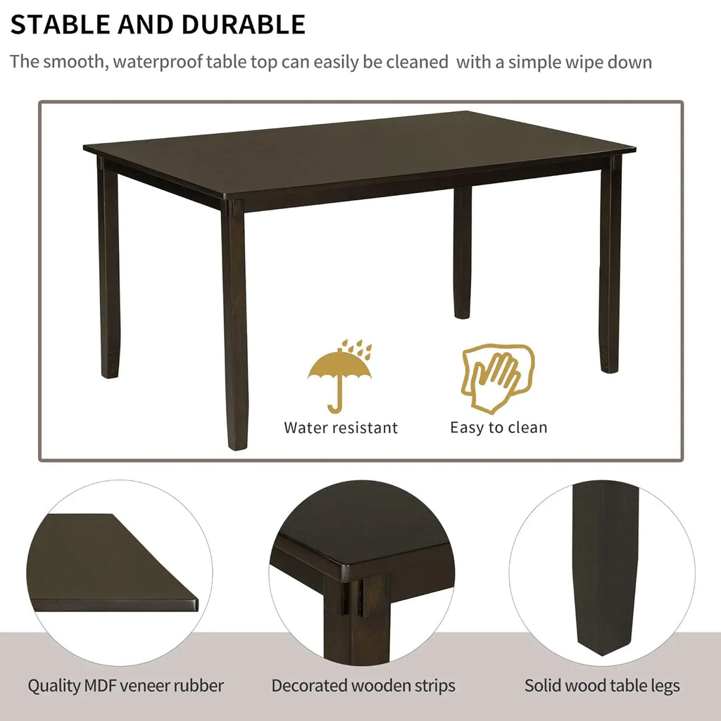 6 Piece Kitchen Dining Table Set, Wood Rectangular Table and 4 Dining Chairs with Cushions and 1 Bench with Cushion, Kitchen