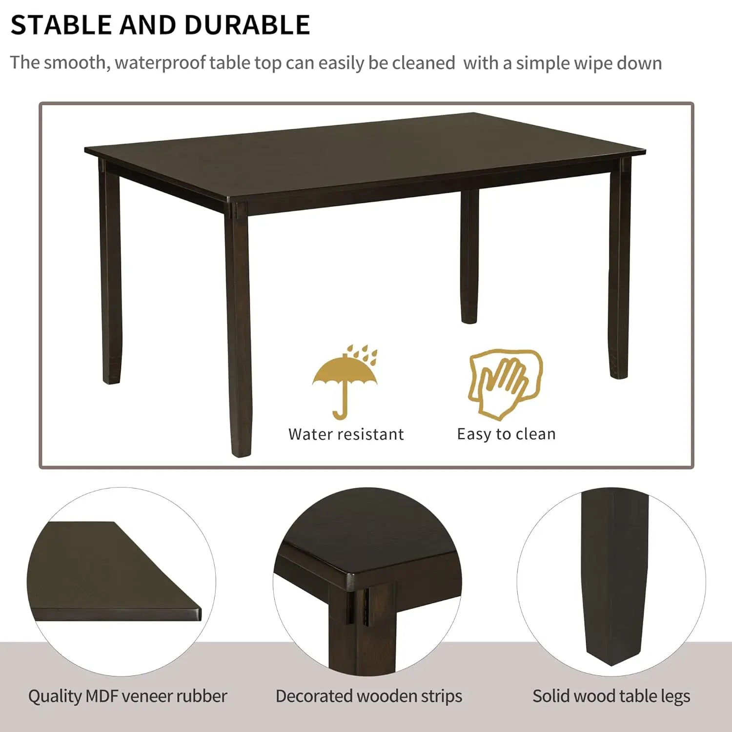 6 Piece Kitchen Dining Table Set, Wood Rectangular Table and 4 Dining Chairs with Cushions and 1 Bench with Cushion, Kitchen