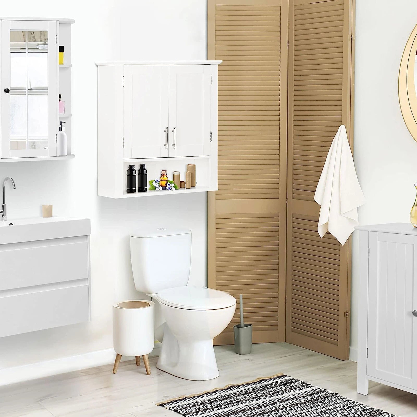 Bathroom Wall Cabinet Over Toilet Storage with 2 Doors Shelves Medicine Organizer Space Saving Bathroom Storage Cabinet