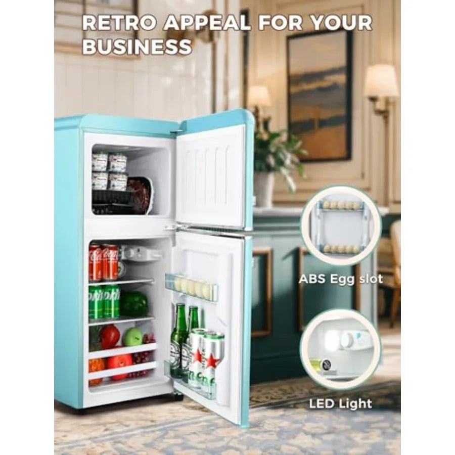 3.2 Cu.Ft Retro Double Door Refrigerator with Freezer for Dorm Office Bedroom Apartment 7 Adjustable Temperature Settings Remov