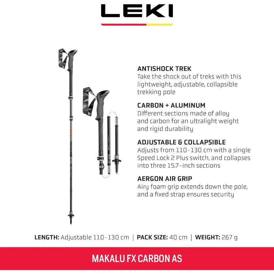 Foldable Collapsible Lightweight Trekking Poles for Hiking - Carbon Fiber Black Walking Poles with Adjustable Height and Anti-V