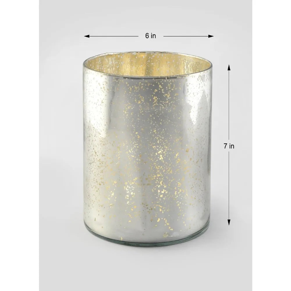 Antique Silver Cylinder Vase with Vintage Mercury Glass Finish for Weddings, Parties, and Events, 7 Inches Tall