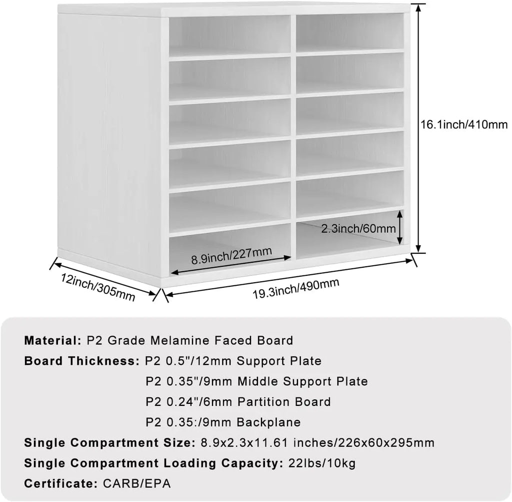Wooden Desktop Mail Sorter Organizer with 12 Compartments for Office Home School Classroom Storage