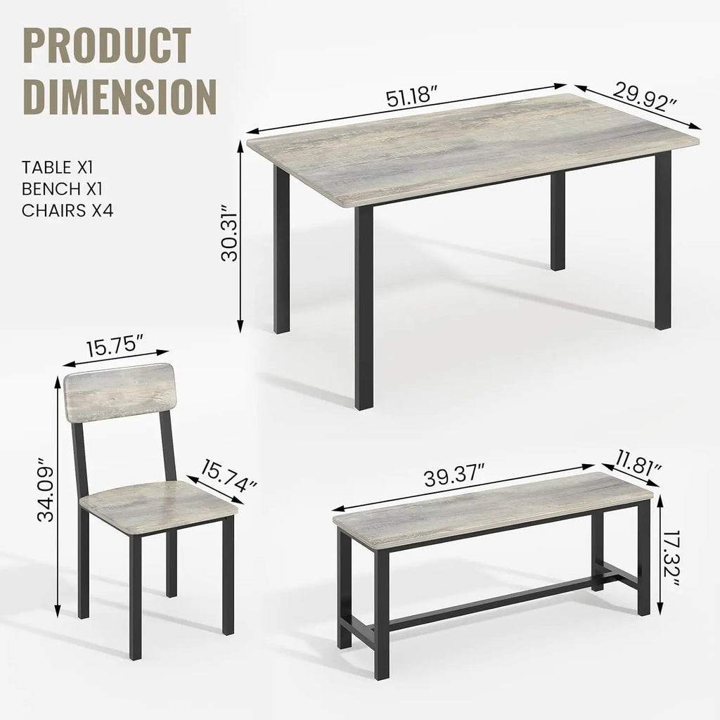 6-Piece Dining Set, Modern Dining Table Set for 4-6,Kitchen Table Set with Chairs and Bench,Dining Room Table Set, Customized