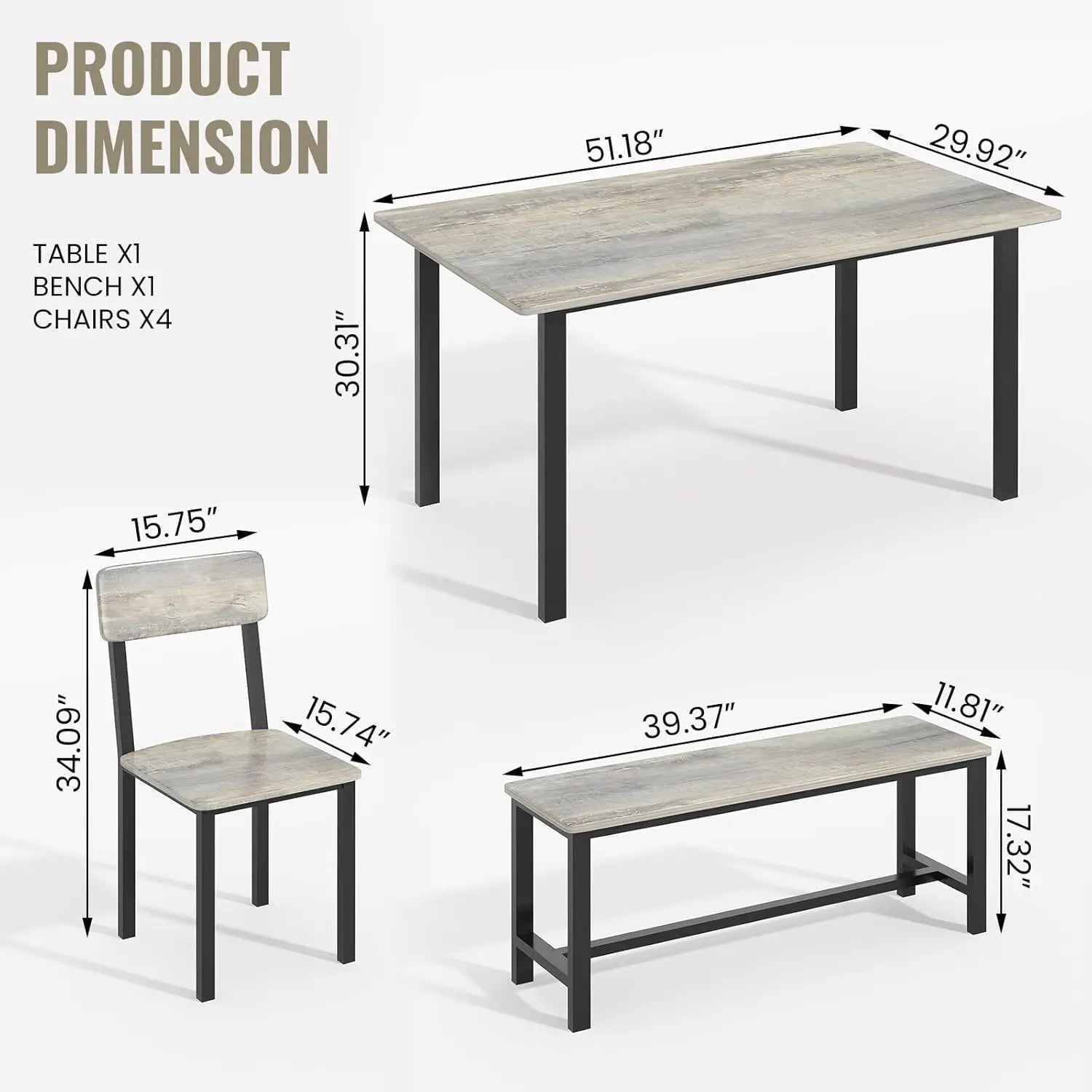 6-Piece Dining Set, Modern Dining Table Set for 4-6,Kitchen Table Set with Chairs and Bench,Dining Room Table Set, Customized