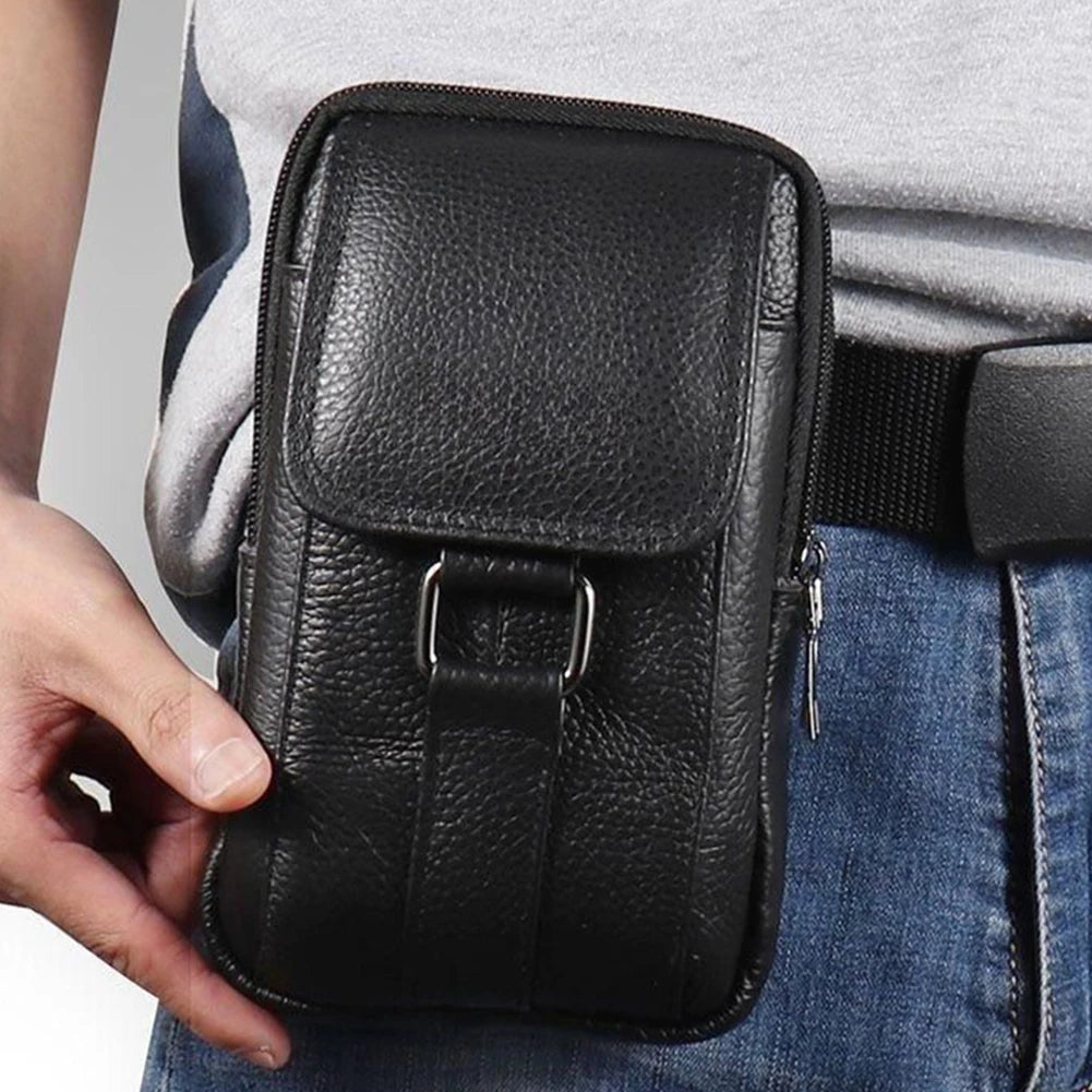 Portable Men Messenger Bags Cowhide Leather Belt Waist Pack Fashion Simple Multi-pockets Casual for Outdoor Sport