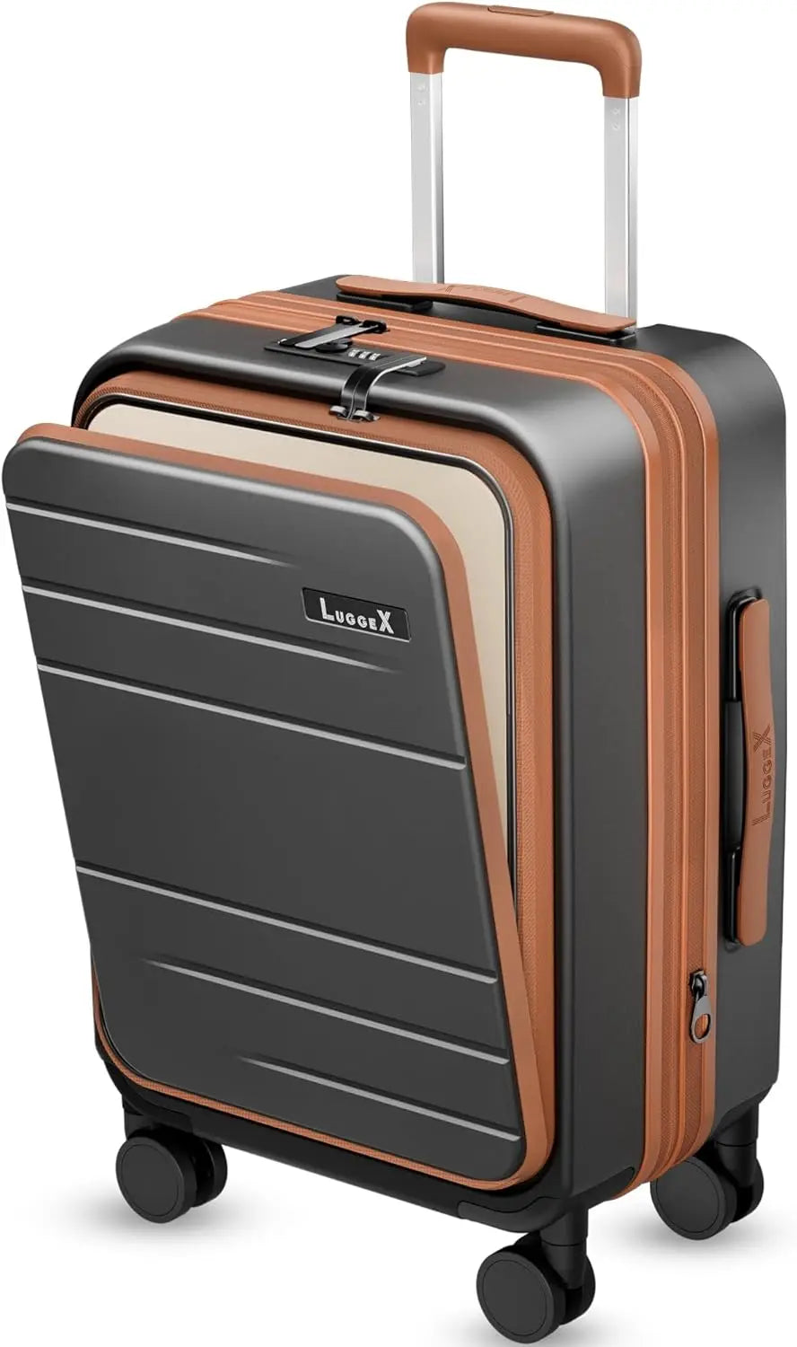 Checked Luggage with Spinner Wheels, FLO5 Expandable Polycarbonate Hard Shell SuitcaseLock (FX-Core, Blue, 24 Inch)
