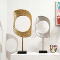 Gold & Nickel Aluminum Ring Sculptures with Black Base – Set of 2 (23 & 21 H)