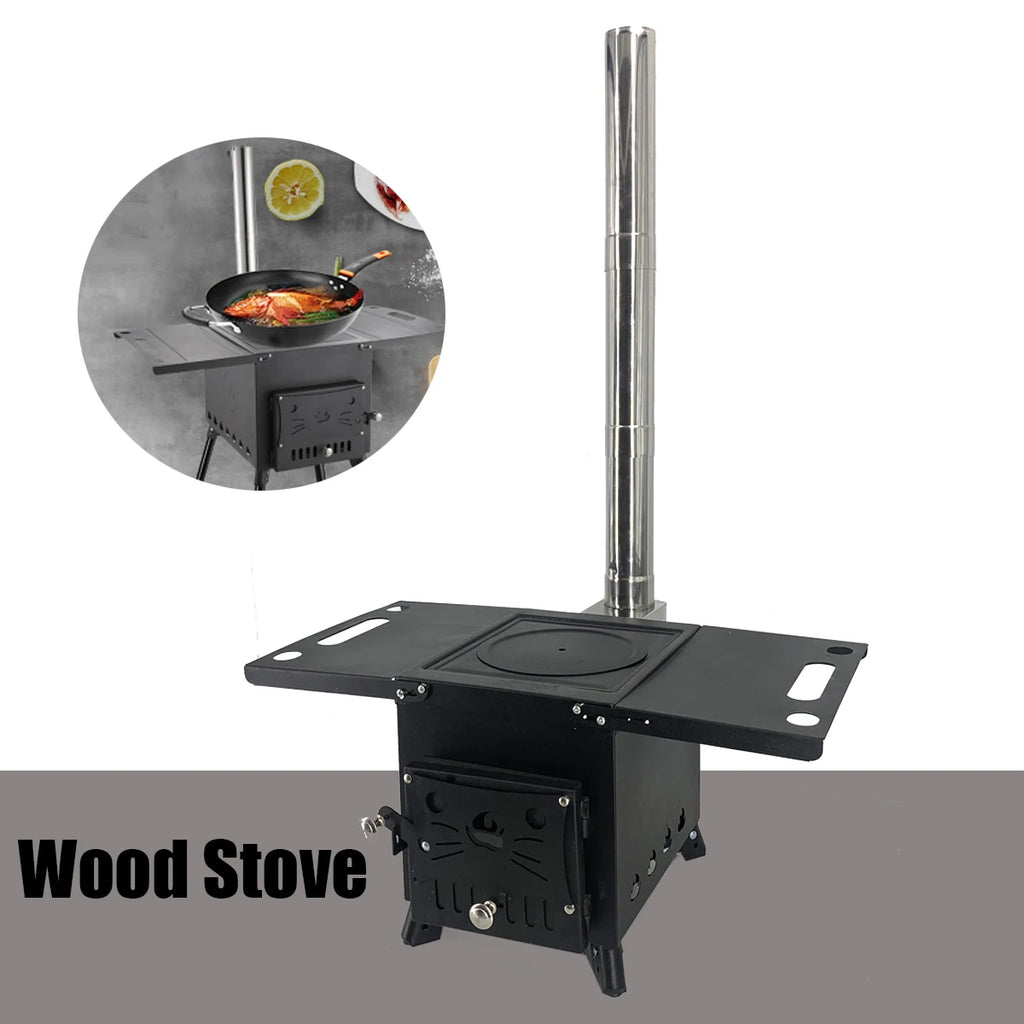 Portable Tent Firewood Stove  Large Firewood Stove with Split Chimney Camping Hiking Fishing Picnic BBQ Charcoal Grill Barbecue