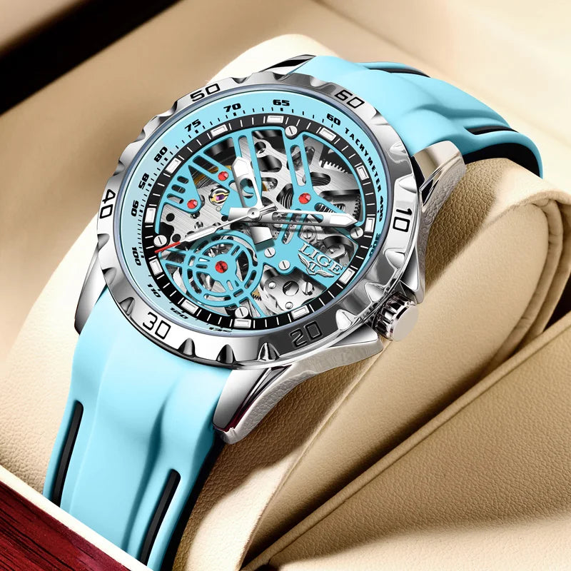 LIGE New Watches Mens Skeleton Mechanical Automatic Watch Top Brand Luxury Luminous 30M Waterproof Watch For Men Relojs Hombre