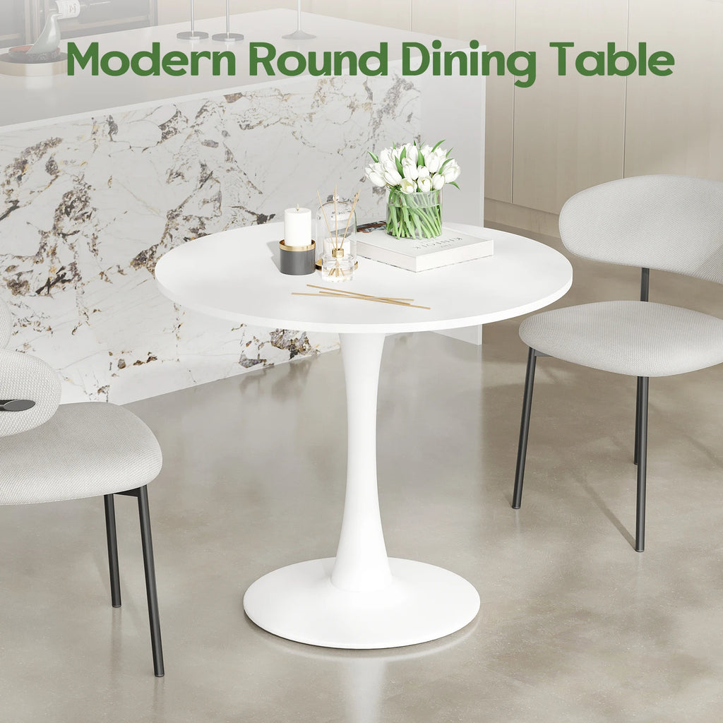 31.5" Small Round Dining Tulip Table Seats Up to 2-4 People,Wood Tabletop with Metal Pedestal Base