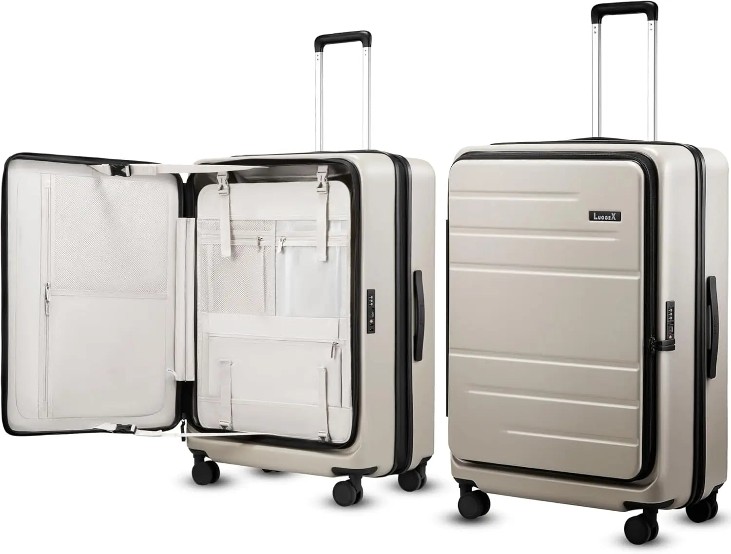 Checked Luggage with Spinner Wheels, FLO5 Expandable Polycarbonate Hard Shell SuitcaseLock (FX-Core, Blue, 24 Inch)