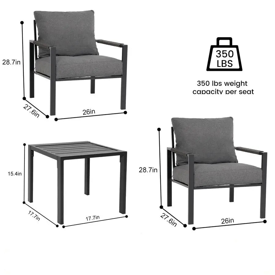3 Pieces Patio Set Outdoor Metal Furniture Sets with 2 Armchairs and Side Table, Outdoor Single Sofa Set for Garden, Backyard,