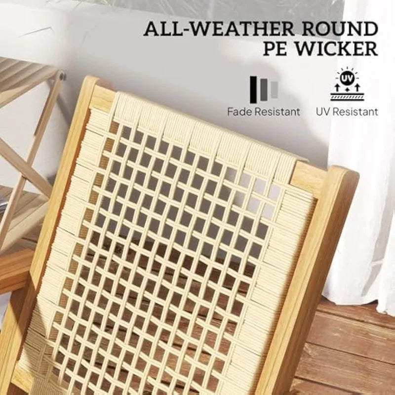 Outdoor Rocking Chair Set of 2, Acacia Wood Outdoor Rockers with Armrests, Rattan Wicker Back and Seat, Patio Wooden Ro