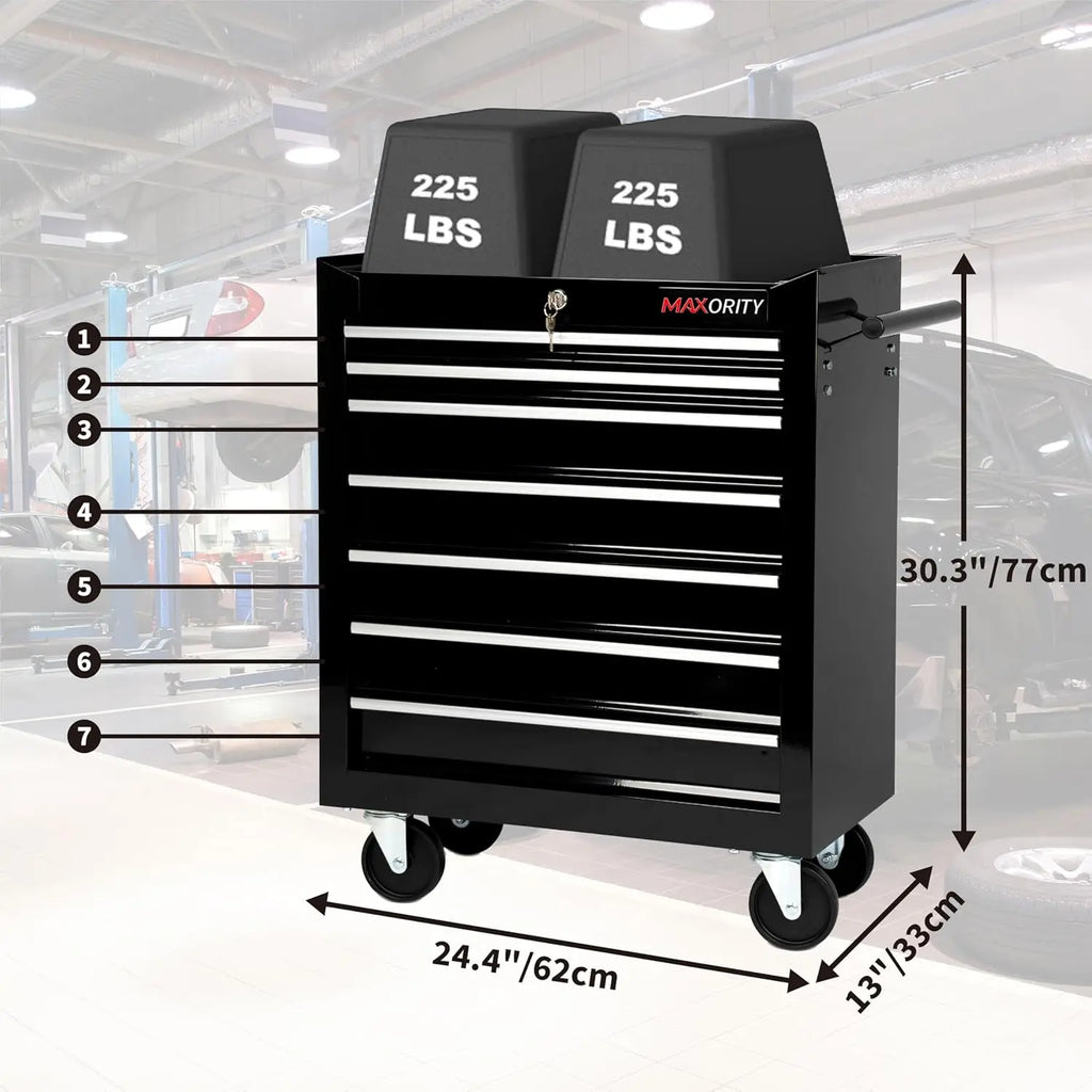 7-Drawer Heavy-Duty Rolling Tool Chest Cabinet with Lock Mobile Cart for Garage & Workshop, Black, Customized