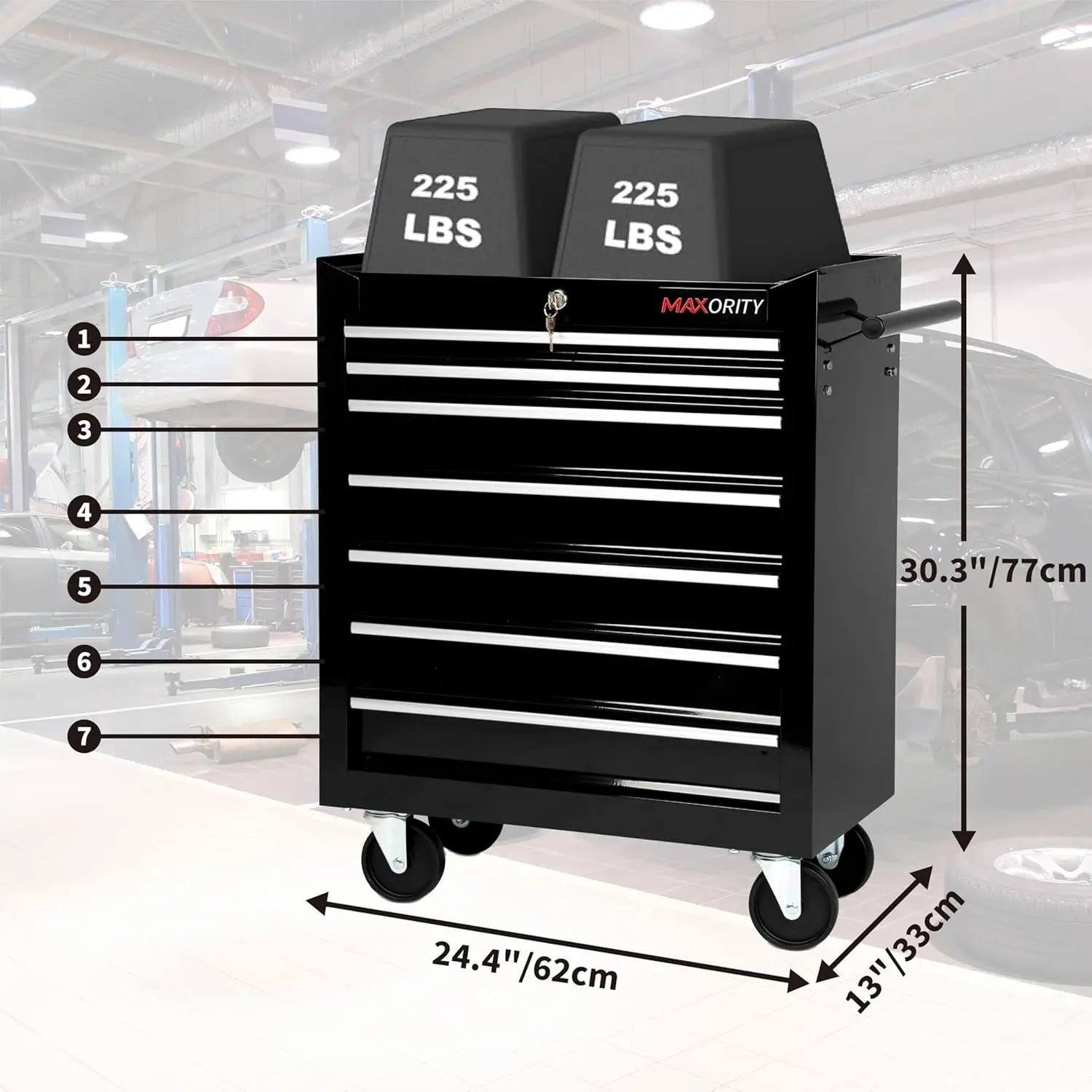 7-Drawer Heavy-Duty Rolling Tool Chest Cabinet with Lock Mobile Cart for Garage & Workshop, Black, Customized