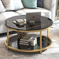 33.5"Round Coffee Table  Coffee Tables Room High Glossy Faux Marble Top Circle Table Sturdy Gold Frame Legs Cocktail Table