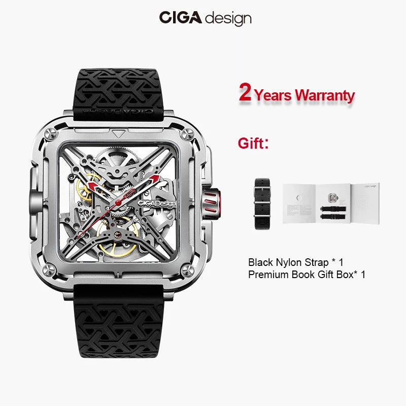 CIGA Design Square Skeleton Automatic Watch Men Fashion X Series SUV Luminous Anti-shock Mechanical Wrist Watches reloj hombre