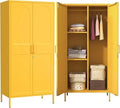 67 Inch Steel Lockable Wardrobe Cabinet with Hanging Rods, Adjustable Shelves for Home Storage