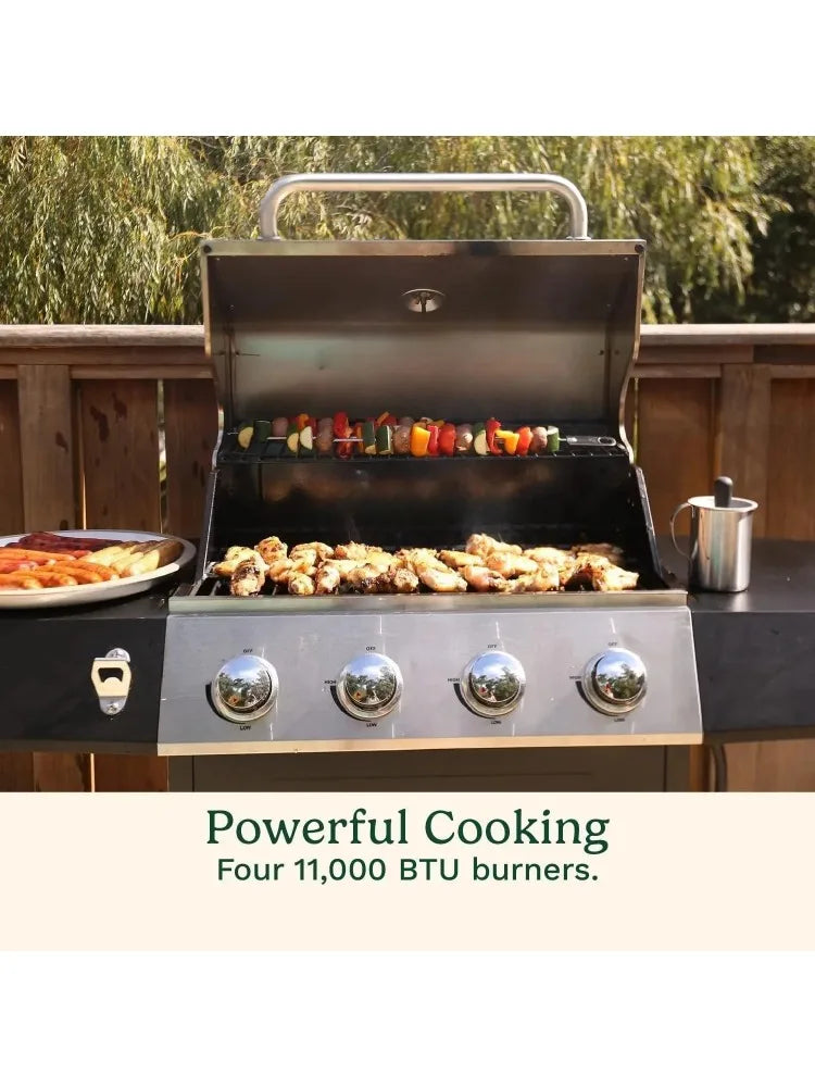 4-Burner Gas Grill, 44,000 BTU Stainless Steel Full Size Propane Grill with Cast Iron Grates, Outdoor Barbecu with Large  Space