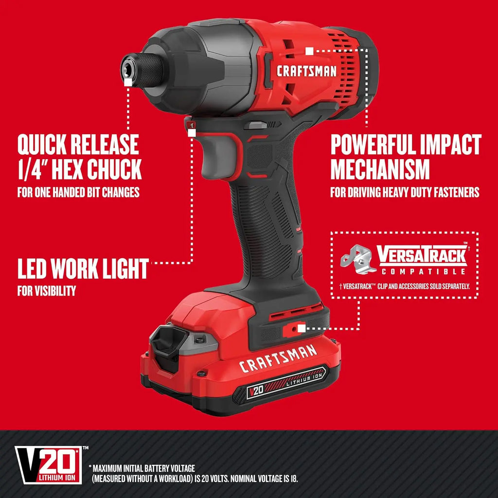 Professional 20V Cordless Drill and Impact Driver Set with 2 Batteries, Charger, LED Light, Bits & Bag