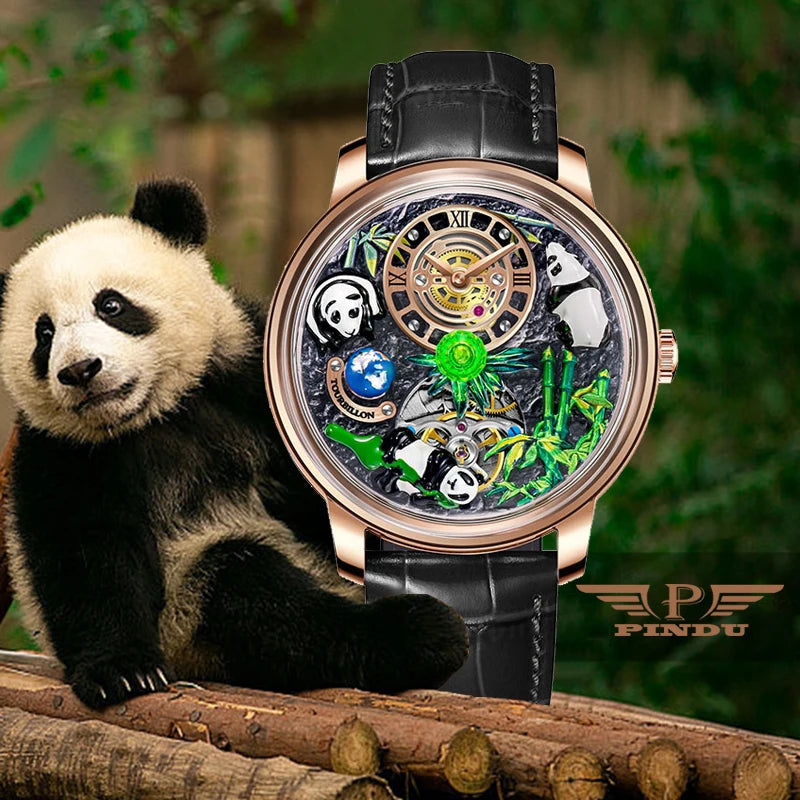 PINDU New Men Wristwatches Top Brand Luxury Mechanical Watch Panda Paradise Watch Men Stainless Steel Waterproof M2791B Movement