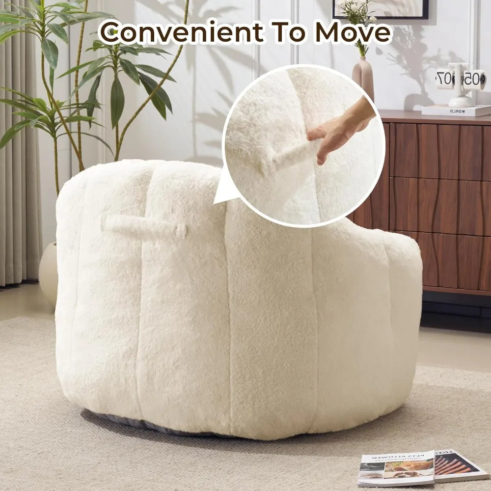 Oversized Bean Bag Chair with Pillow for Adults - Comfy Fluffy Faux Rabbit Fur Lazy Floor Sofa, Lounge Boneless Accent