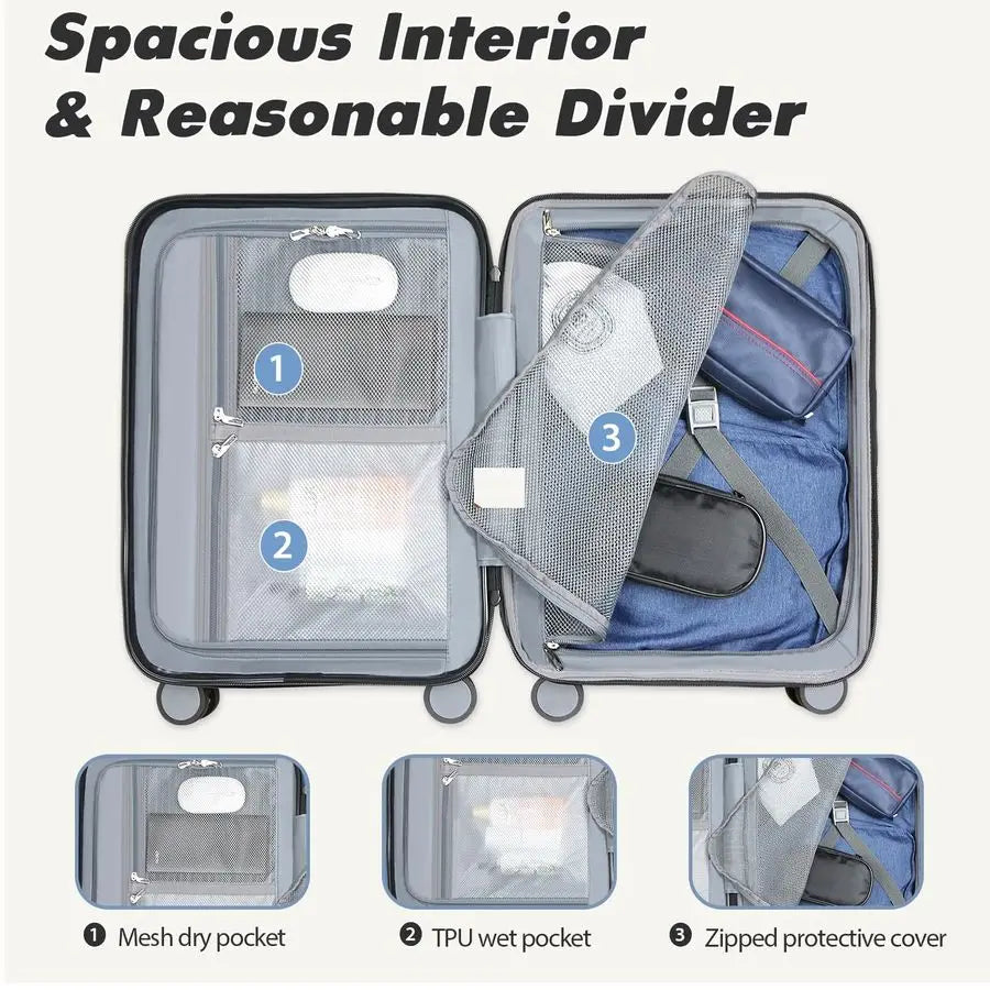 On Luggage with Spinner Wheels amp TSA Lock, Expandable Fashionable Hard Shell Suitcase airline approved20 Inch CarryOnWhite