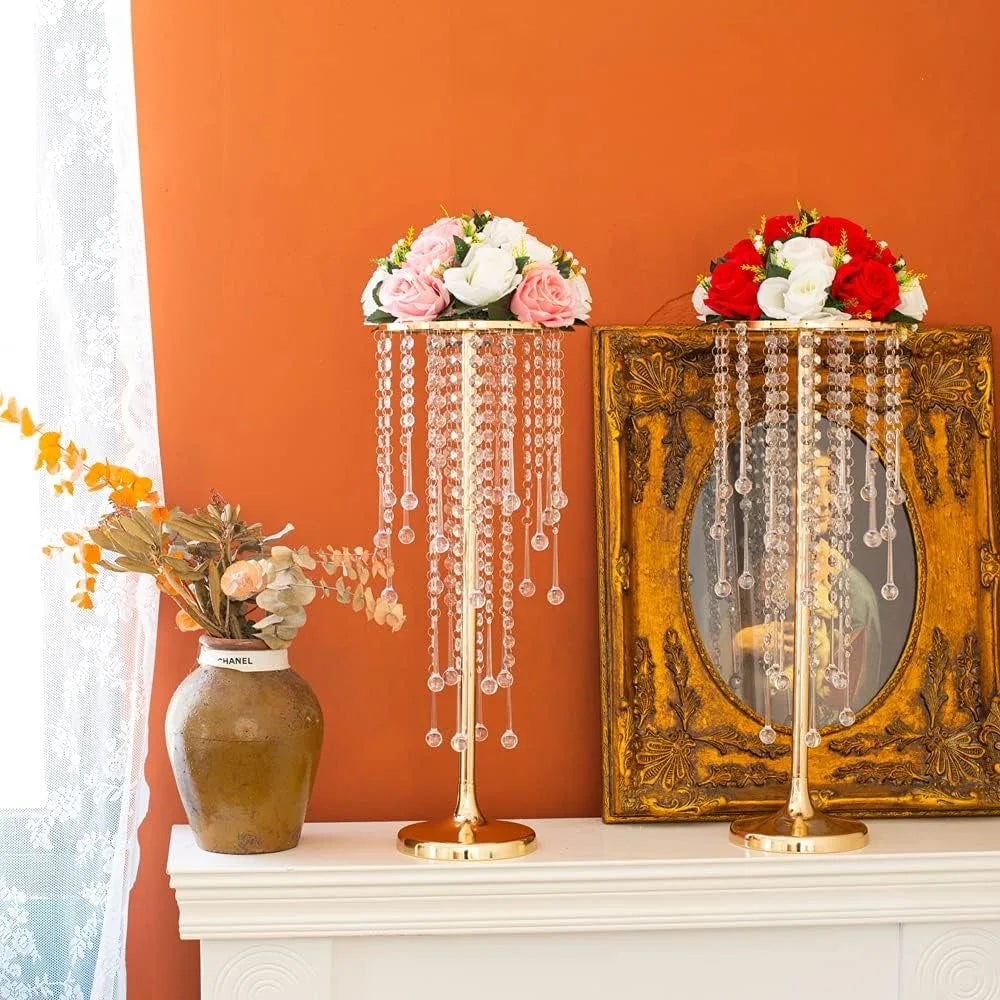 10-Piece Crystal Flower Stands with Gold Vases for Elegant Home, Party, and Wedding Centerpieces