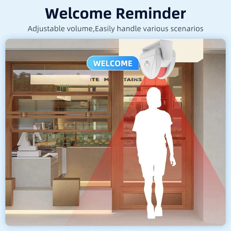 Infrared Motion Sensor, Music Alarm, Suitable for Guest Doorbell, Home Shop Hotel Welcome, Family Security System, Outdoor Use,