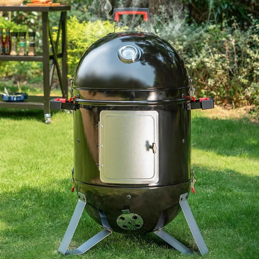 18-Inch Vertical Charcoal Smokers BBQ Grills with Porcelain-Enameled Smoking Chamber and 2-Layer Smoking Shelves for Outdoor Ba