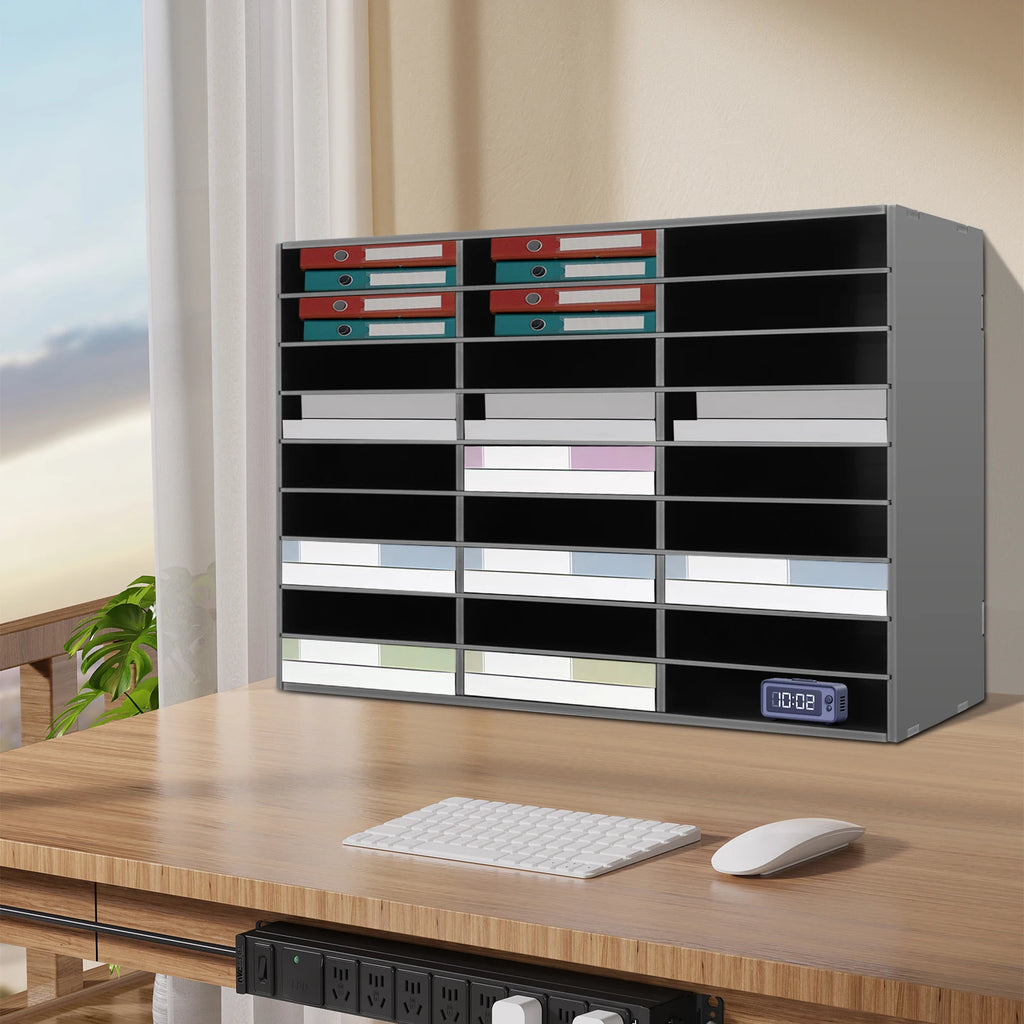 27 Compartment Pvc Document Storage Cabinet, Pvc Document Organizer, Desktop Paper Sorter for Home, School, And Office Use