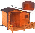 GUTINNEEN Heated Dog House Outdoor Dog Kennel with Safe Heated Pad, Chew-Proof Metal Frame and Rotating Food Bowl for Small to M