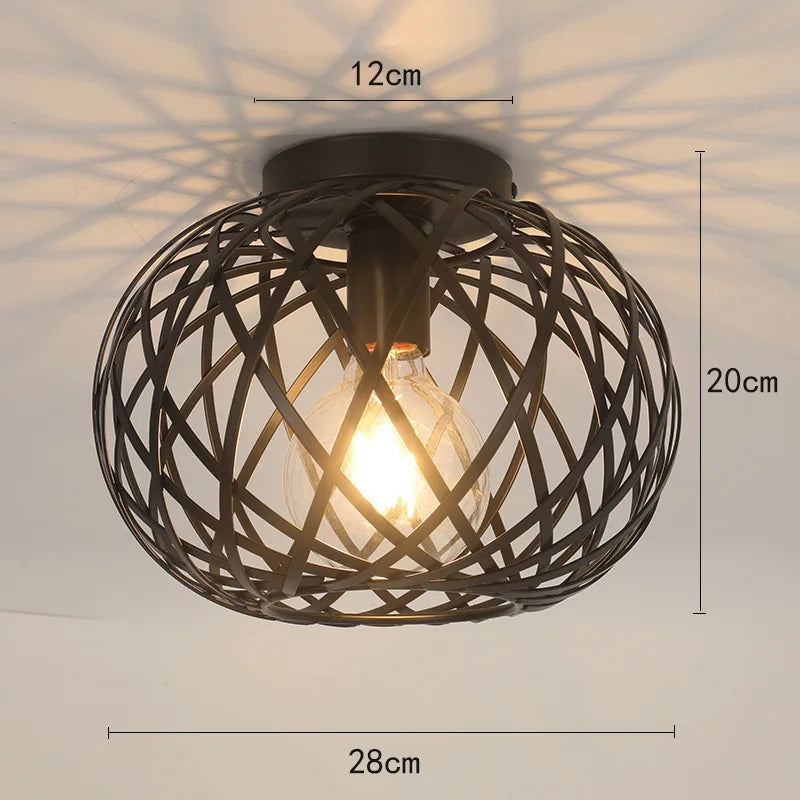 Bedroom Living Room Ceiling Light Restaurant Kitchen Corridor Entrance Bar Counter Balcony Iron Mesh Black Retro Ceiling Lamp