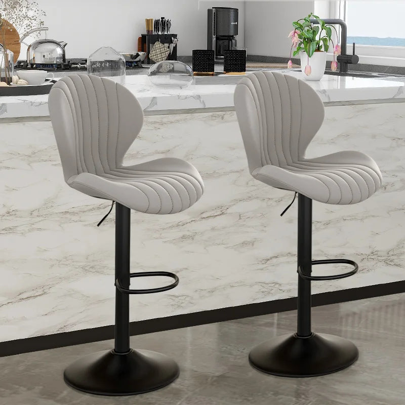 2pcs Bar Chair, 360° Rotating, Adjustable Height, Artificial Leather Upholstered With Backrest, Suitable For Dining Room