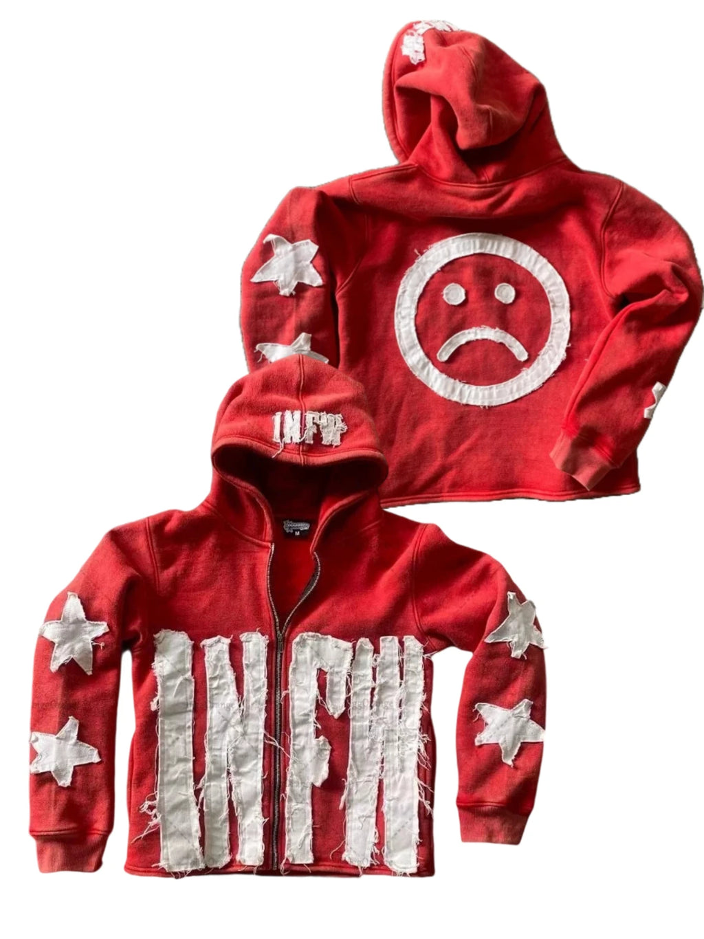 INFW fall jackets for Womens  loose fit Fleece Jacket American Retro Red zip up Hoodie Street Hip-Hop Style Jacket Unisex