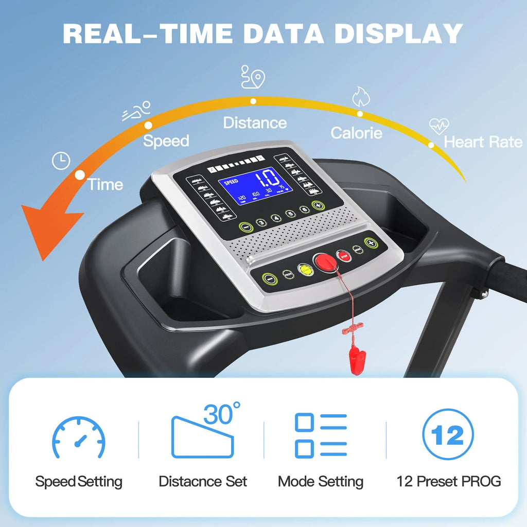 3.5 HP 0.5-7.5 MPH  Portable Foldable Treadmill with Handles 15% Auto Incline Home Running Walking Treadmill Fitness Equipment