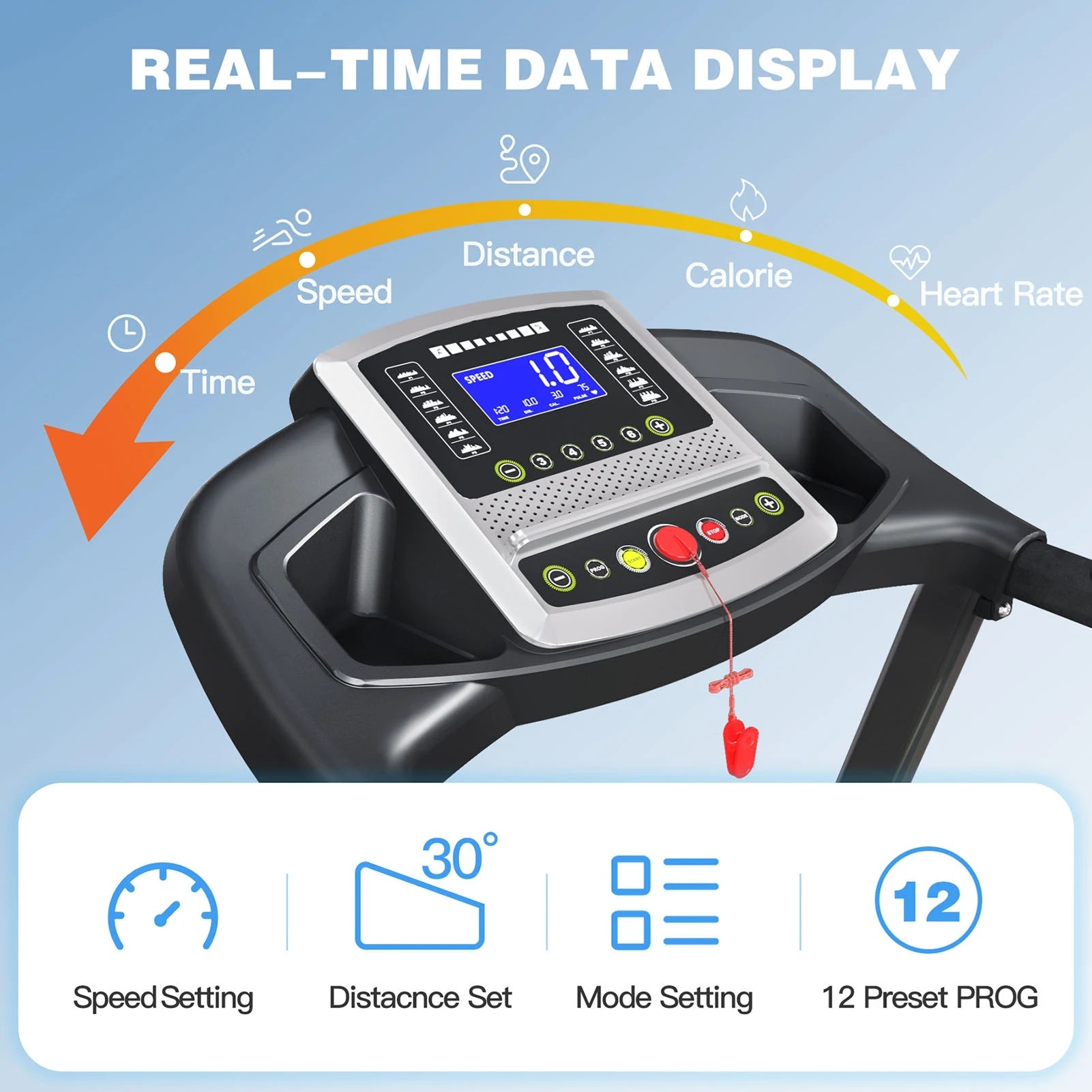 3.5 HP 0.5-7.5 MPH  Portable Foldable Treadmill with Handles 15% Auto Incline Home Running Walking Treadmill Fitness Equipment