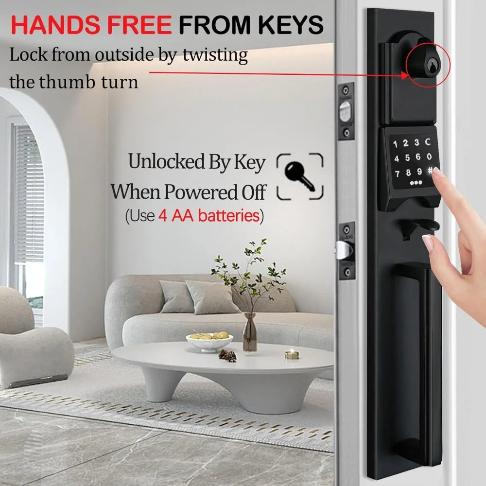 Right-Handed Matte Black Electronic Smart Handleset with Keypad Lock for Double Front Door（Keys Reserved）,MDHST2016DB-E-SET-RH