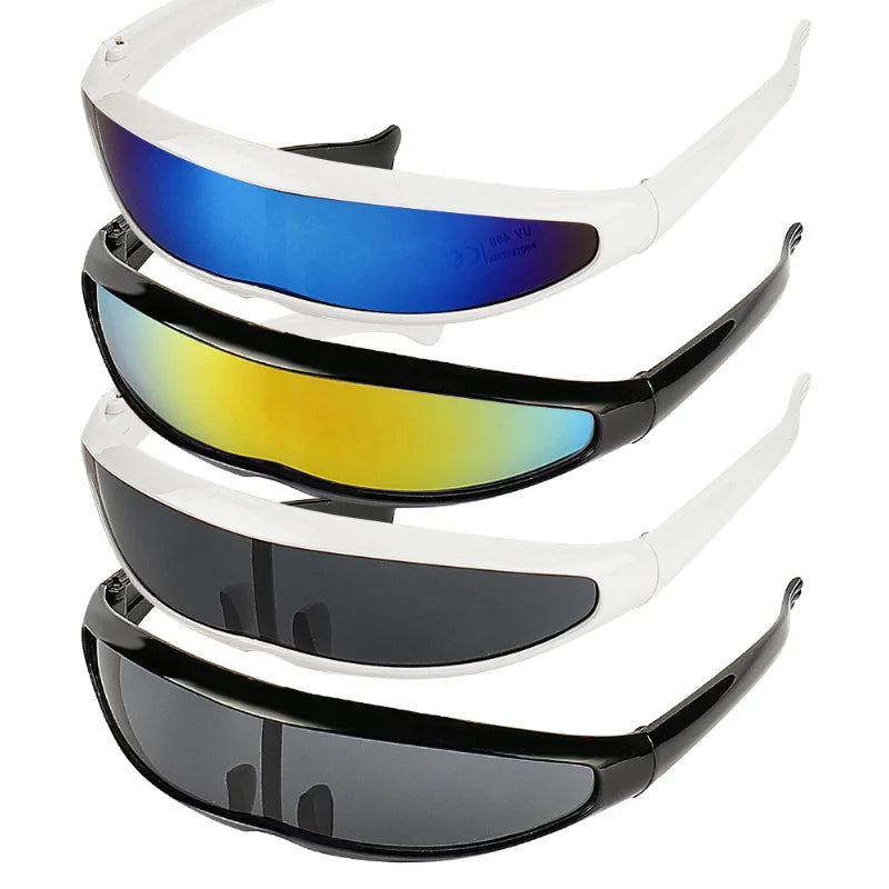New Futuristic Narrow Cyclops Sunglasses Laser Eyeglasses UV400 Personality Mirrored Lens Costume Eyewear Men Gafas De Sol