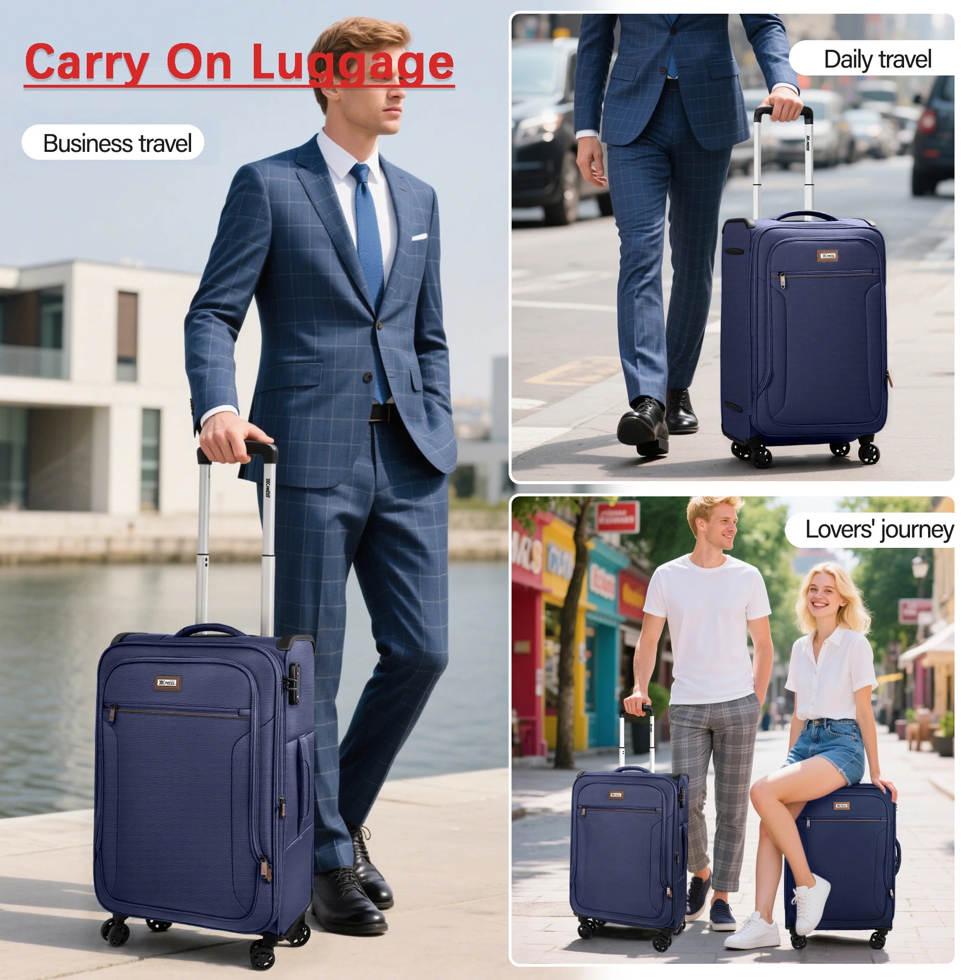Softside Luggage Expandable 3 Piece Set Suitcase Upright TSA Lock Softshell Lightweight Luggage Travel Set 20inch 26inch 28inch