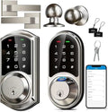 Veise RZ07C and VE06-L Smart Door Locks for Front Door with Handle, Satin Nickel
