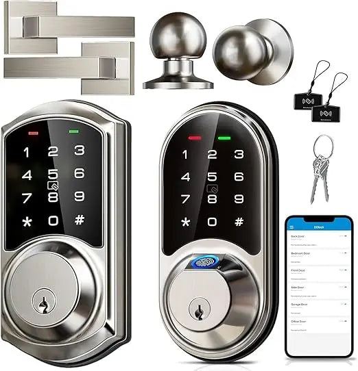 Veise RZ07C and VE06-L Smart Door Locks for Front Door with Handle, Satin Nickel