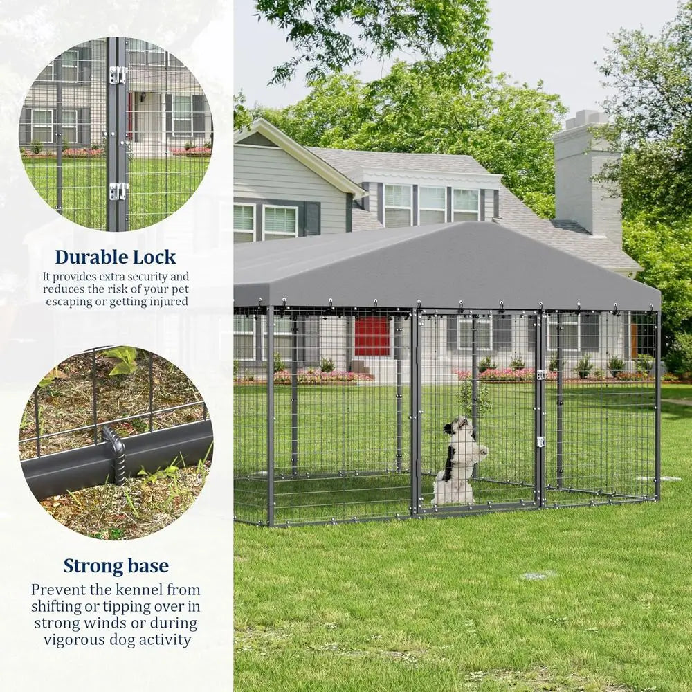 10x10x6 Large Outdoor Dog Kennel, Anti-Rust Galvanized Steel Dog Pen with Double Locks, Heavy Duty Dog Enclosure Fence with UV &