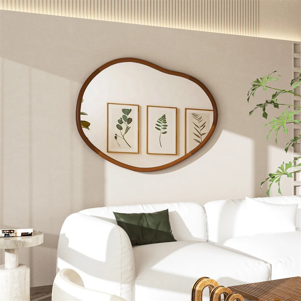 LUVODI Irregular Wood Decor Mirror Wall Framed Full Length Dressing Mirror for Home Living Room Bed Room Decorative