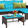 Turquoise 3-Piece Outdoor Wicker Sectional Set with Sofa, Loveseat, Lounger, and Glass Coffee Table for Patio, Deck, or Garden