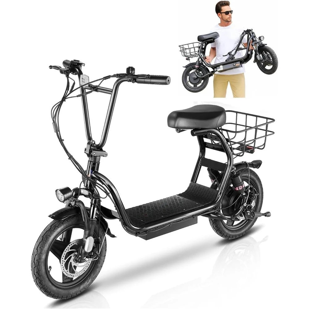 Foldable Electric Scooter with Seat for Adults 800/1200W Motor 30 Miles Range 20Mph 14" Fat Tire IPX4 Waterproof Customized