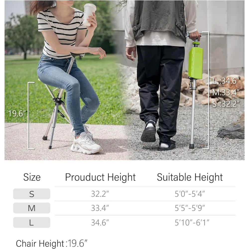 Portable hiking pole, folding cane with chair, lightweight aluminum, easy to carry and store, non-slip